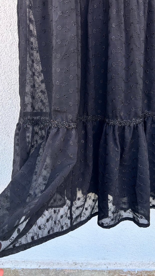 Siyah V Yaka Uzun Kadın Elbise - Görsel 4