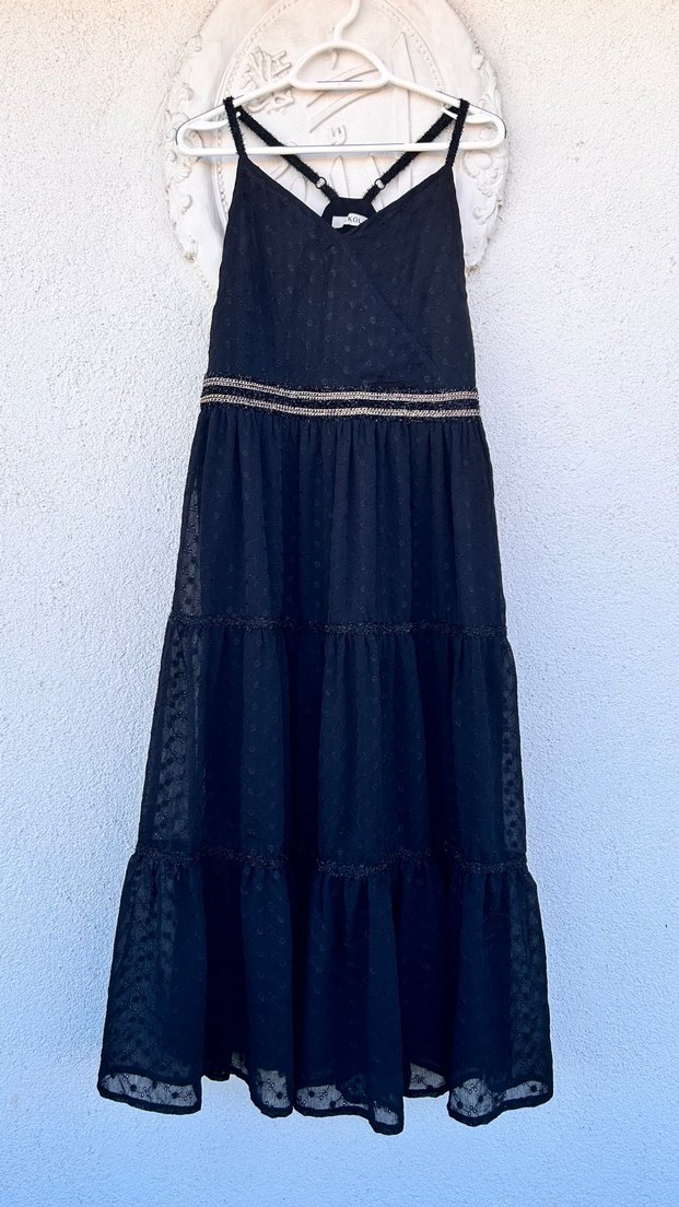 Siyah V Yaka Uzun Kadın Elbise - Görsel 2