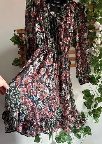 Uzun Kollu Çok Renkli Bohem Elbise - Görsel 5