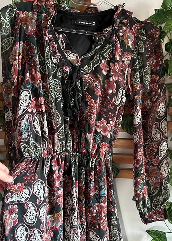 Uzun Kollu Çok Renkli Bohem Elbise - Görsel 10