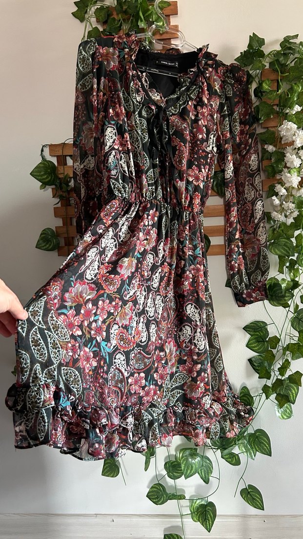 Uzun Kollu Çok Renkli Bohem Elbise - Görsel 5