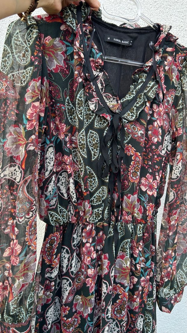 Uzun Kollu Çok Renkli Bohem Elbise - Görsel 2