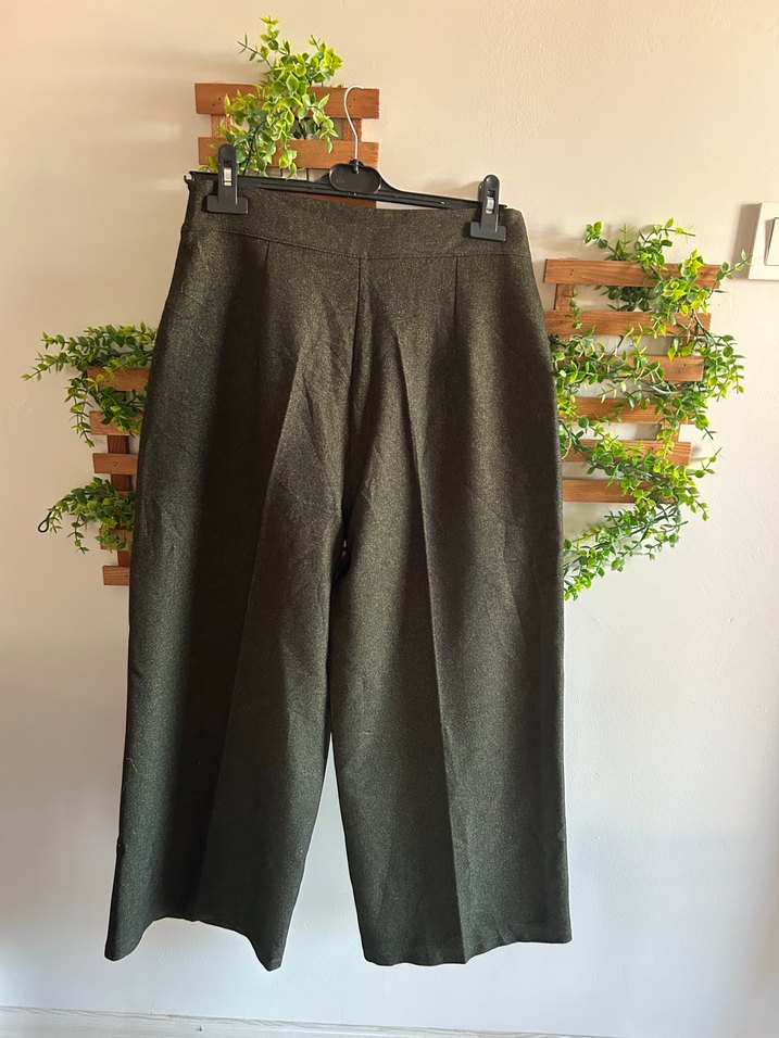 yeşil Kadın Yün Kumaş Pantolon - Görsel 5