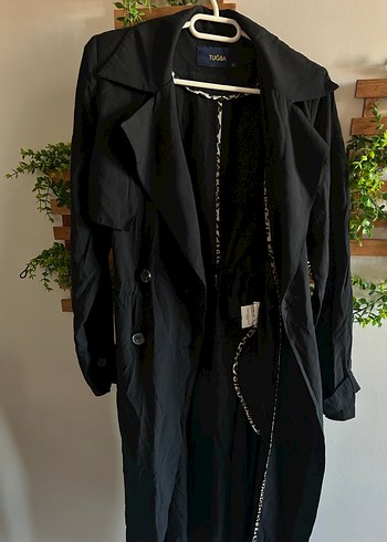 Düğmeli Siyah Kadın Uzun Trençkot - Görsel 11