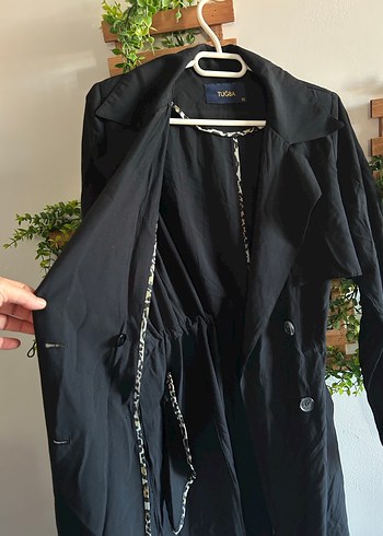 Düğmeli Siyah Kadın Uzun Trençkot - Görsel 8