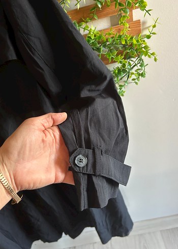 Düğmeli Siyah Kadın Uzun Trençkot - Görsel 6