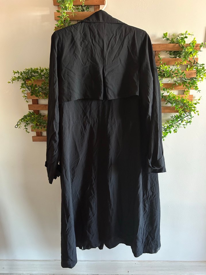 Düğmeli Siyah Kadın Uzun Trençkot - Görsel 5