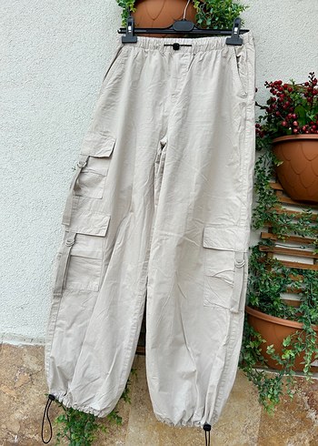 Bej Keten Kemerli Rahat Kadın Pantolon - Görsel 5