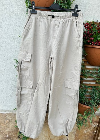 Bej Keten Kemerli Rahat Kadın Pantolon - Görsel 4