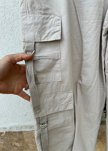 Bej Keten Kemerli Rahat Kadın Pantolon - Görsel 7