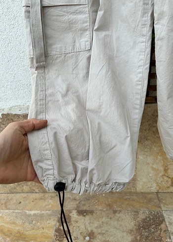 Bej Keten Kemerli Rahat Kadın Pantolon - Görsel 6