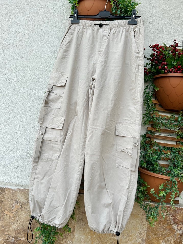 Bej Keten Kemerli Rahat Kadın Pantolon - Görsel 5