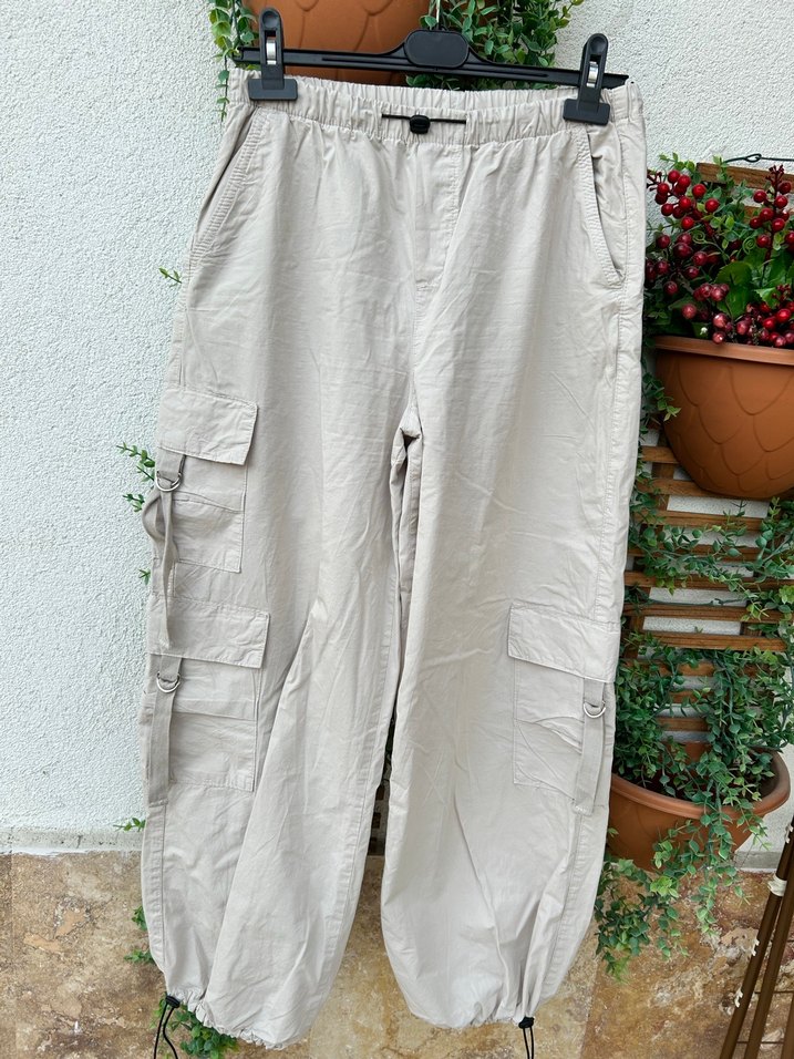 Bej Keten Kemerli Rahat Kadın Pantolon - Görsel 4