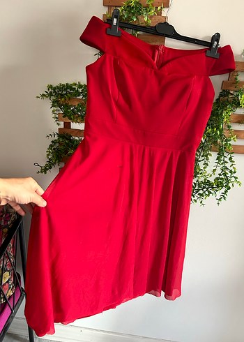 Kırmızı Midi  elbise - Görsel 11