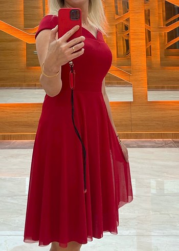 Kırmızı Midi  elbise - Görsel 2