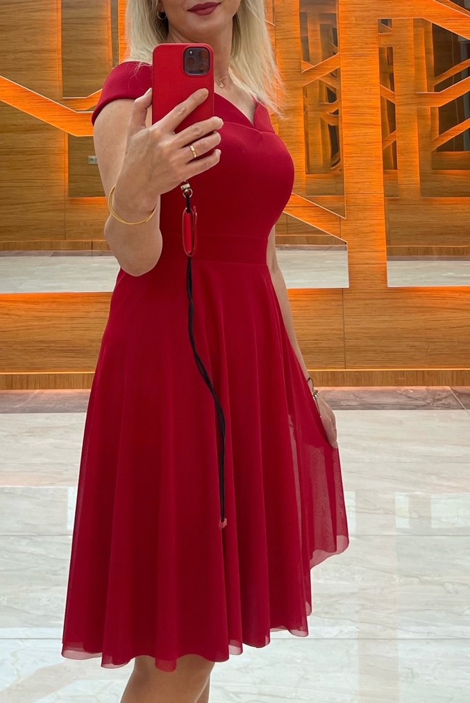 Kırmızı Midi  elbise - Görsel 2