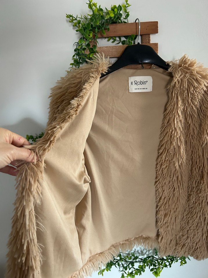 Kahverengi Bohem Kadın Suni Kürk Ceket - Görsel 3