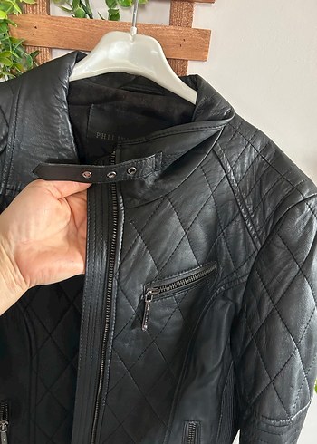 Kemer Detaylı Siyah Deri Biker Ceket - Görsel 6