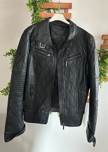 Kemer Detaylı Siyah Deri Biker Ceket - Görsel 13