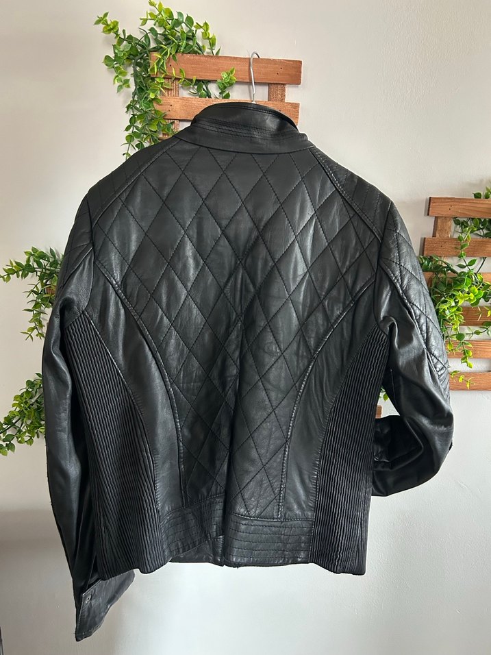 Kemer Detaylı Siyah Deri Biker Ceket - Görsel 2