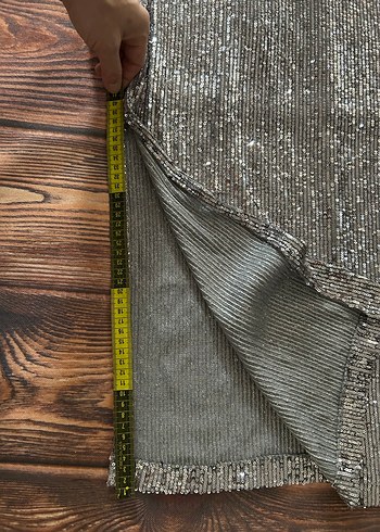 Gri Payetli Uzun Abiye Elbise - Görsel 5