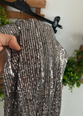 Gri Payetli Uzun Abiye Elbise - Görsel 10