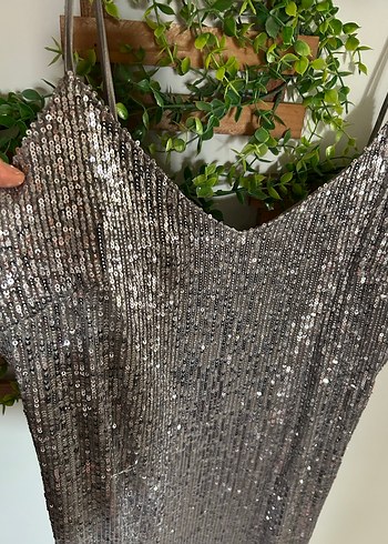 Gri Payetli Uzun Abiye Elbise - Görsel 8