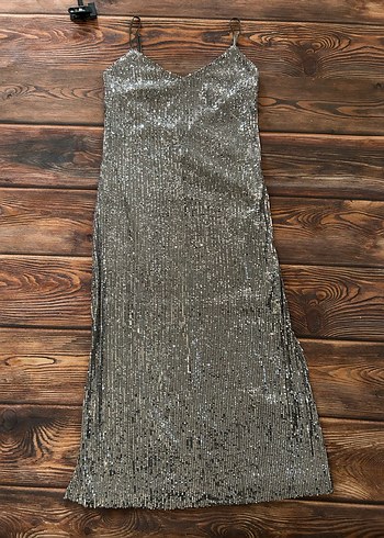 Gri Payetli Uzun Abiye Elbise - Görsel 7