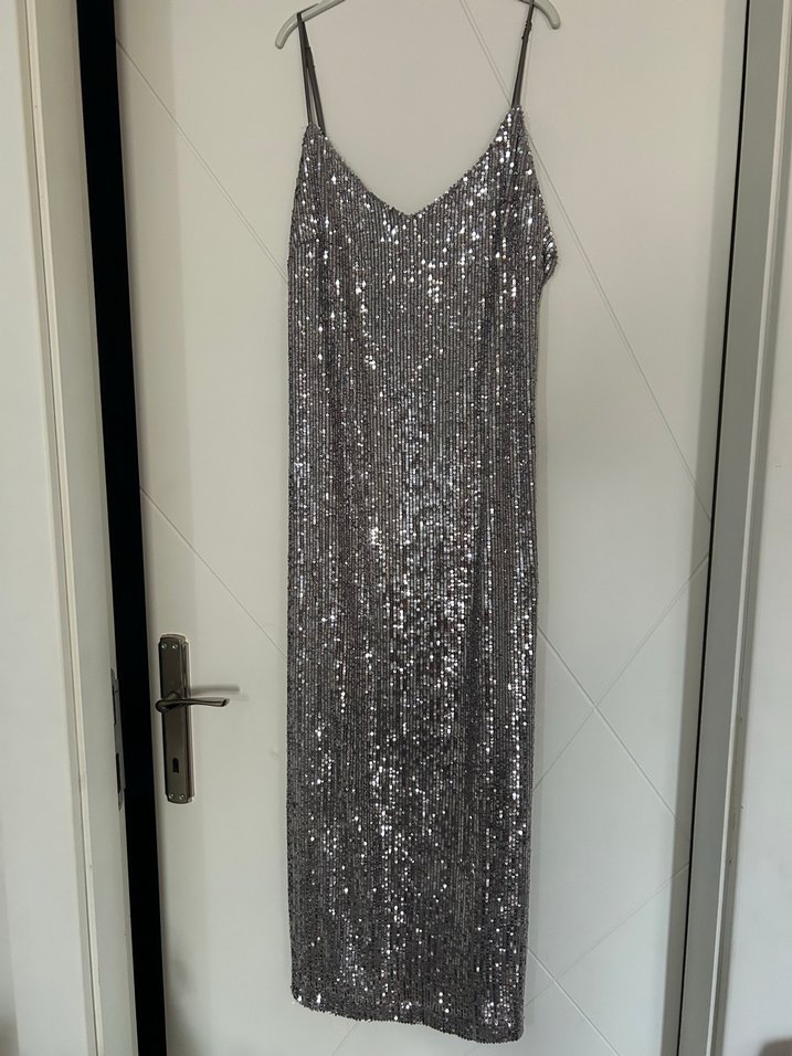 Gri Payetli Uzun Abiye Elbise - Görsel 2