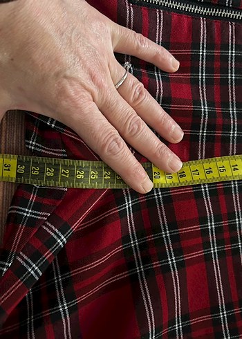 Kırmızı Ekose Fermuarlı Kadın Pantolon - Görsel 4