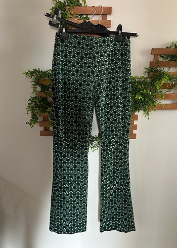 Yeşil Bohem İspanyol Paça Pantolon - Görsel 7