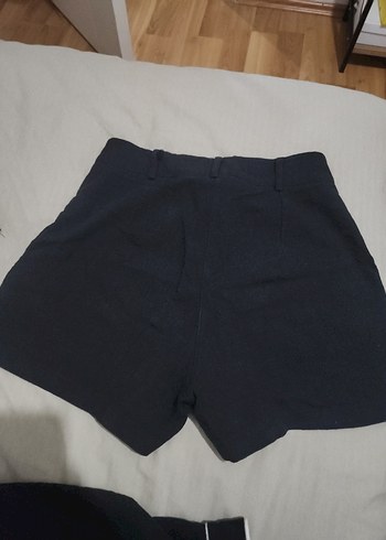 Düğmeli Siyah Keten Mini Şort - Görsel 2