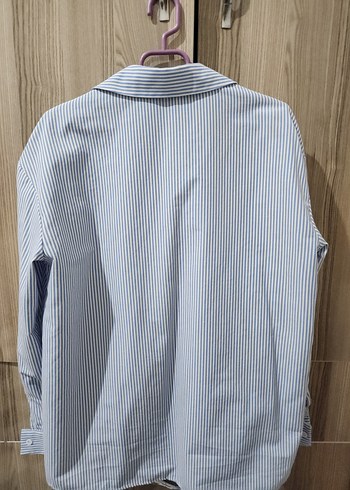 Mavi Çizgili Pamuklu Uzun Kollu Kadın Gömlek - Görsel 2