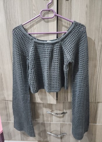 Gri Örgü Kadın Mini Kazak - Görsel 2