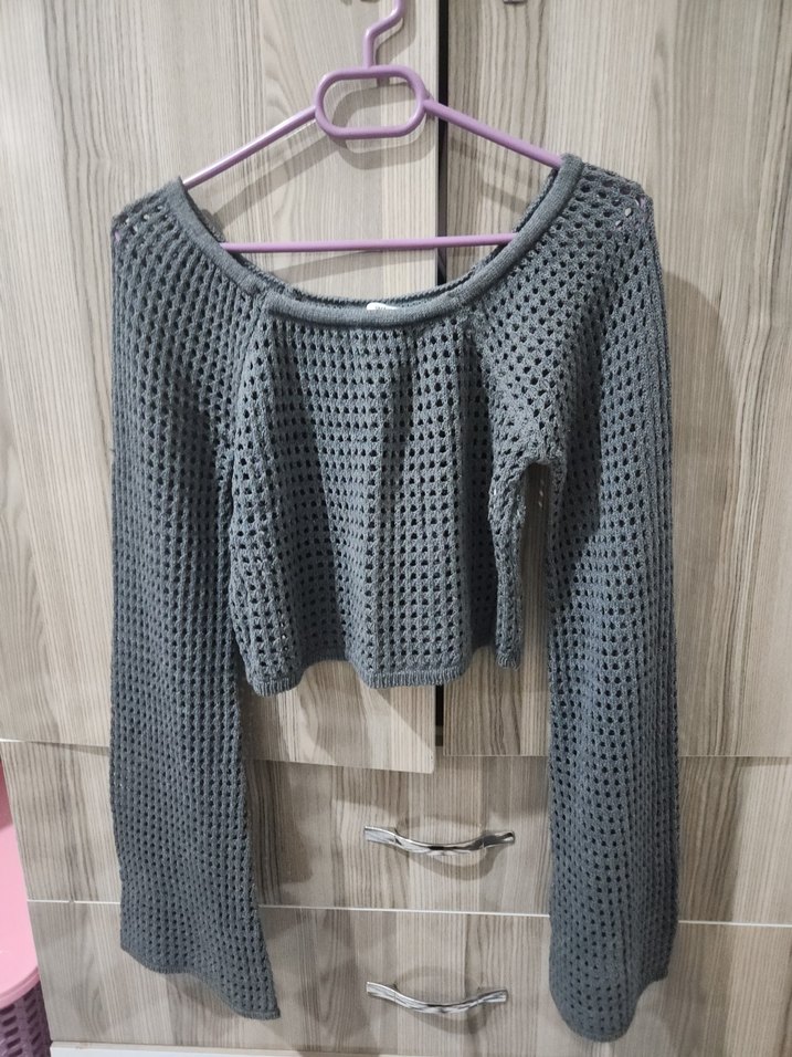 Gri Örgü Kadın Mini Kazak - Görsel 2