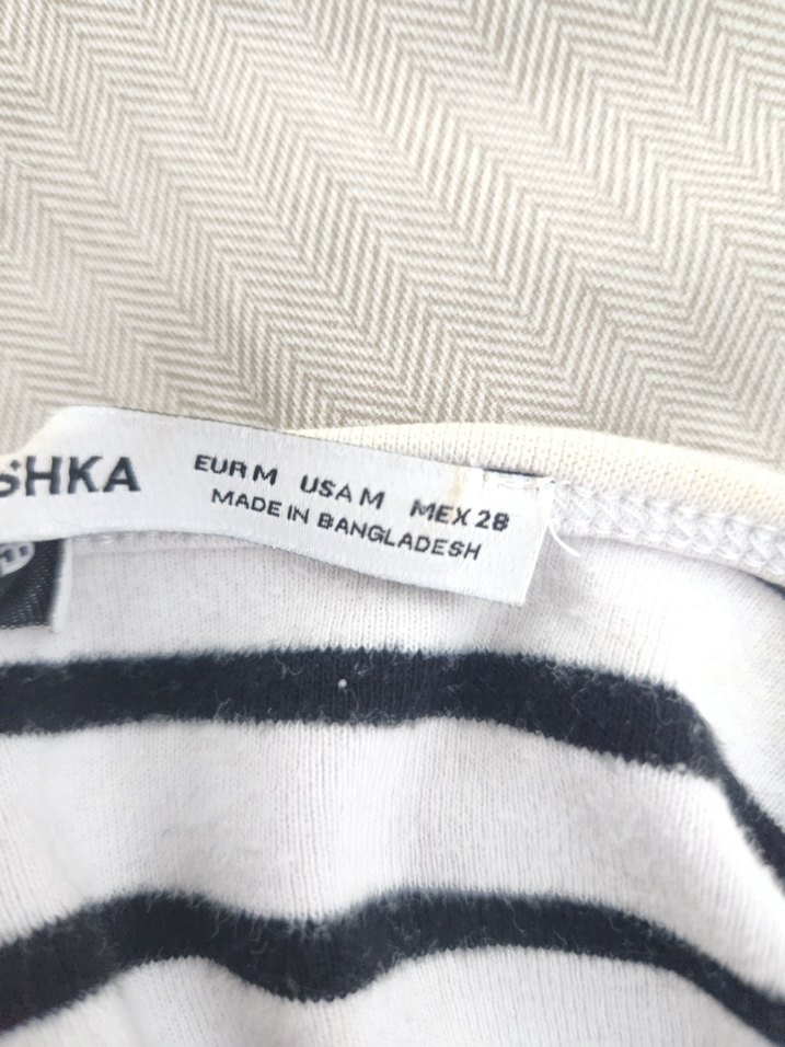 Kadın Beyaz Siyah Çizgili Kısa Kollu Tişört - Görsel 3