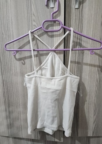 Kadın Beyaz Keten Askılı Mini Atlet - Görsel 2