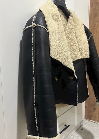 Siyah Deri Kürklü Kısa Kadın Ceket - Görsel 2