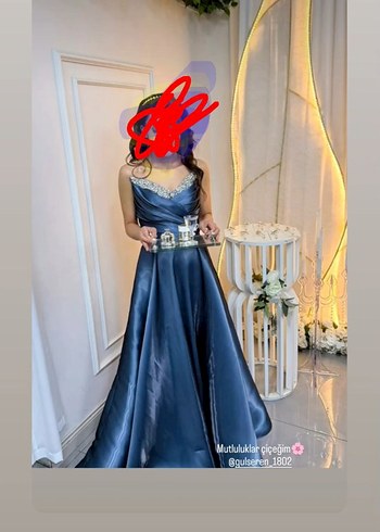 Mavi Drapeli Straplez Uzun Abiye Elbise - Görsel 2