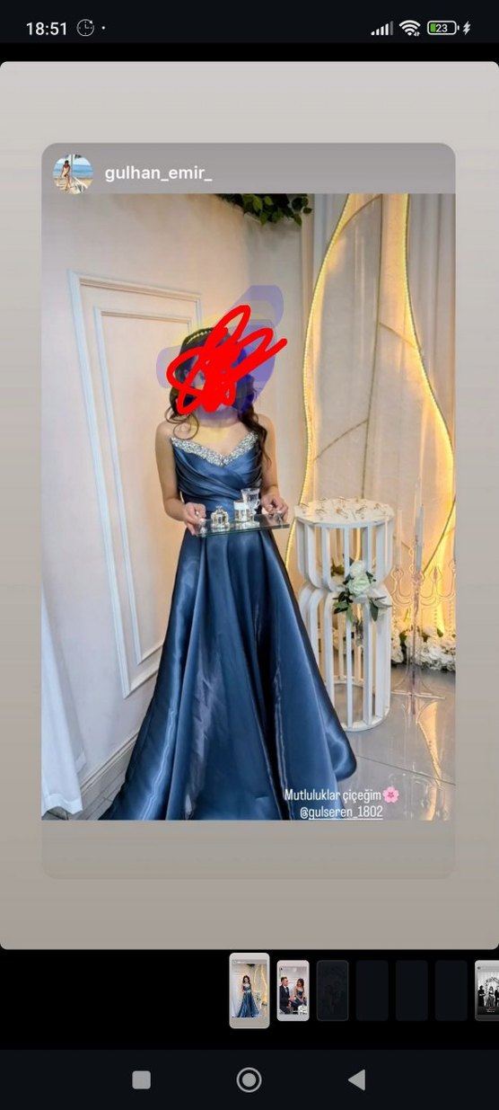 Mavi Drapeli Straplez Uzun Abiye Elbise - Görsel 2