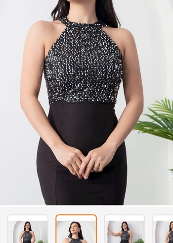 Siyah Payetli Straplez Uzun Abiye Elbise - Görsel 2