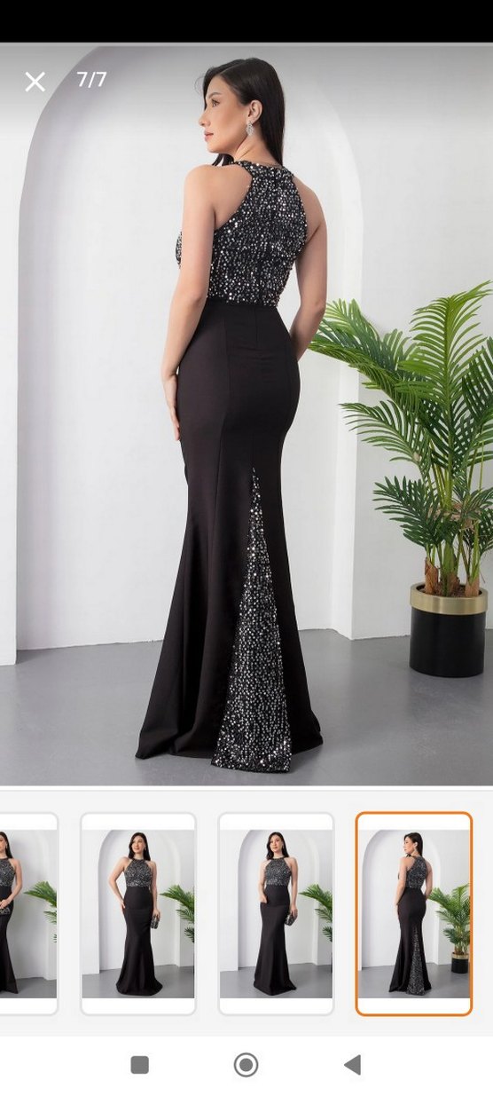 Siyah Payetli Straplez Uzun Abiye Elbise - Görsel 3