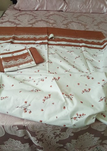 Nakışlı Bej Nevresim ve Çarşaf Takımı