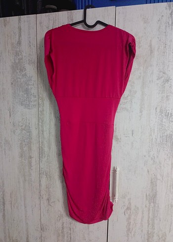 Pembe Drapeli V Yakalı Elbise - Görsel 2