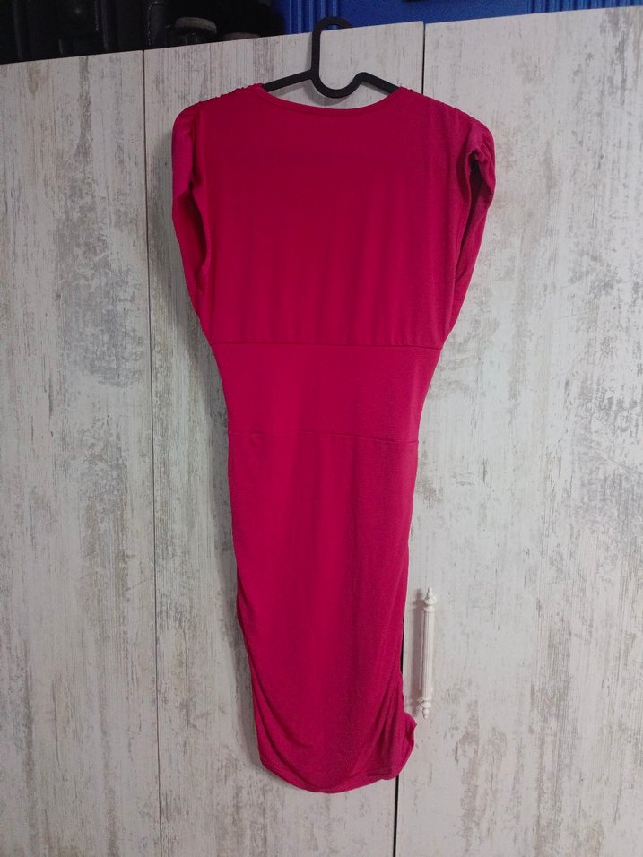 Pembe Drapeli V Yakalı Elbise - Görsel 2