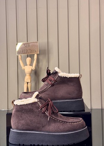 Ugg Prada Süet Tüylü Kadın Dolgu Topuk Bot
