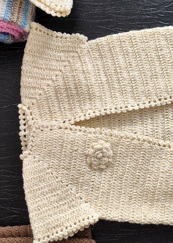 Kızlar İçin Beyaz Örgü Bohem Kolsuz Hırka - Görsel 2