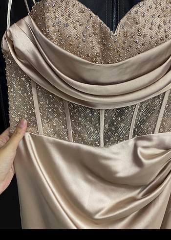 Drapeli Straplez Uzun Abiye Elbise - Görsel 2