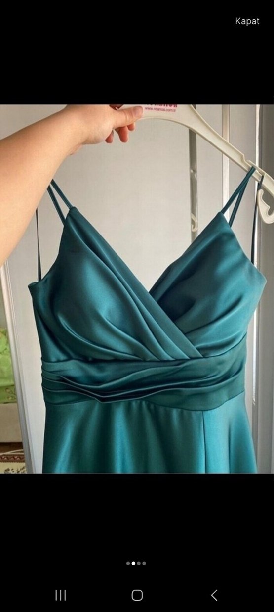 Kadın Turkuaz Uzun Drapeli Abiye Elbise - Görsel 2