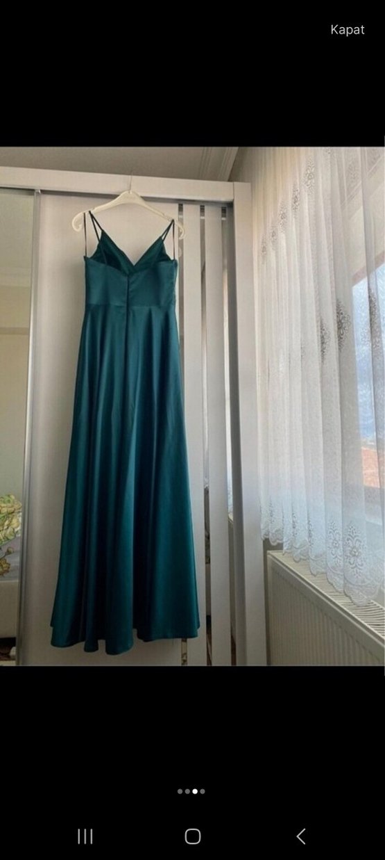 Kadın Turkuaz Uzun Drapeli Abiye Elbise - Görsel 3